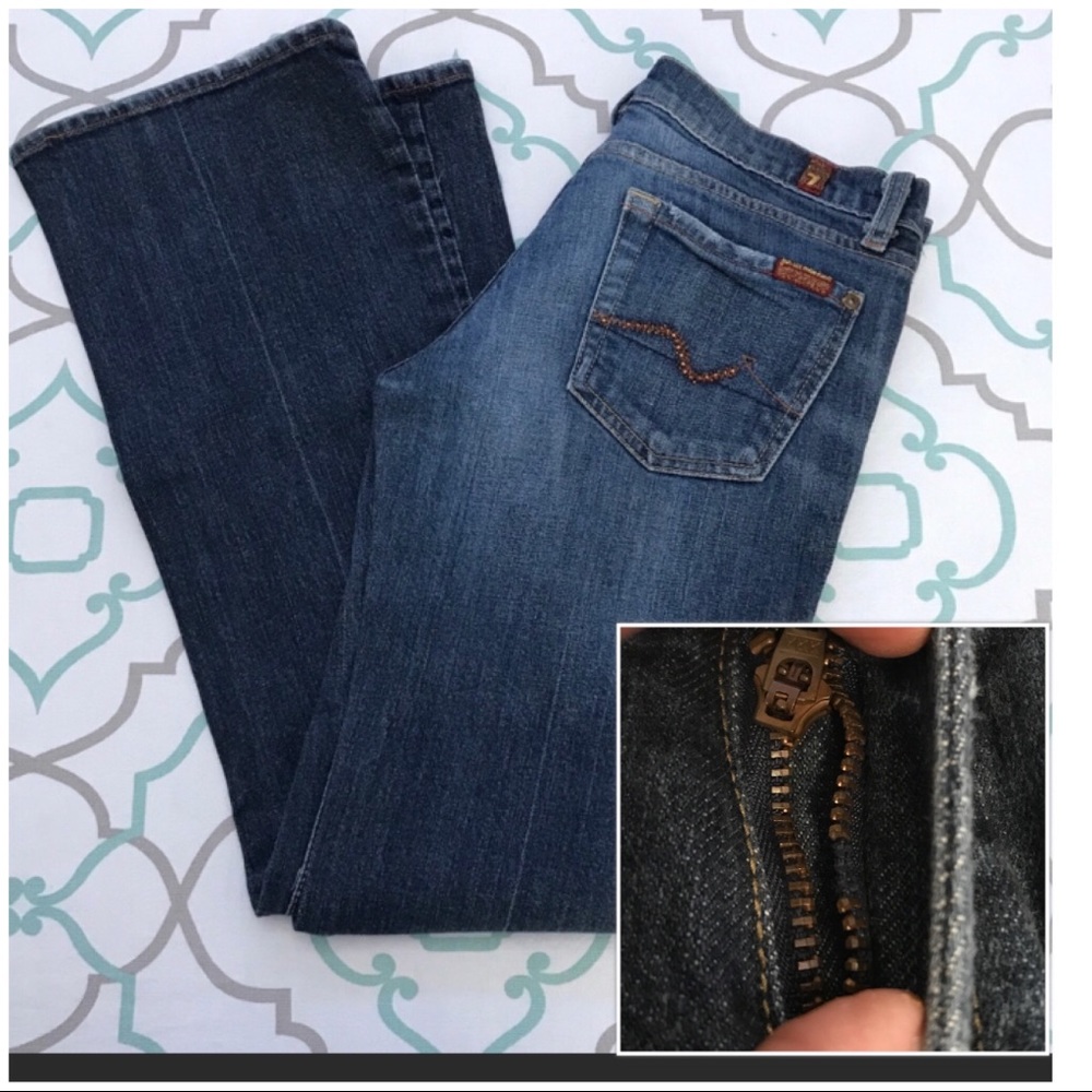 ๐๐CUTE 7FAM Bootcut BLING! 27 3/4 30โ BROKEN ZIP - Picture 7 of 8
